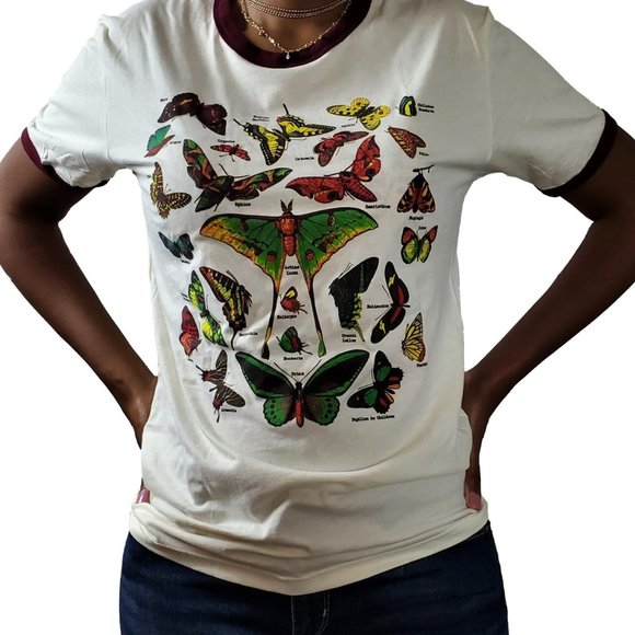 NWOT Butterfly Lover Ringer Tee - Picture 2 of 2
